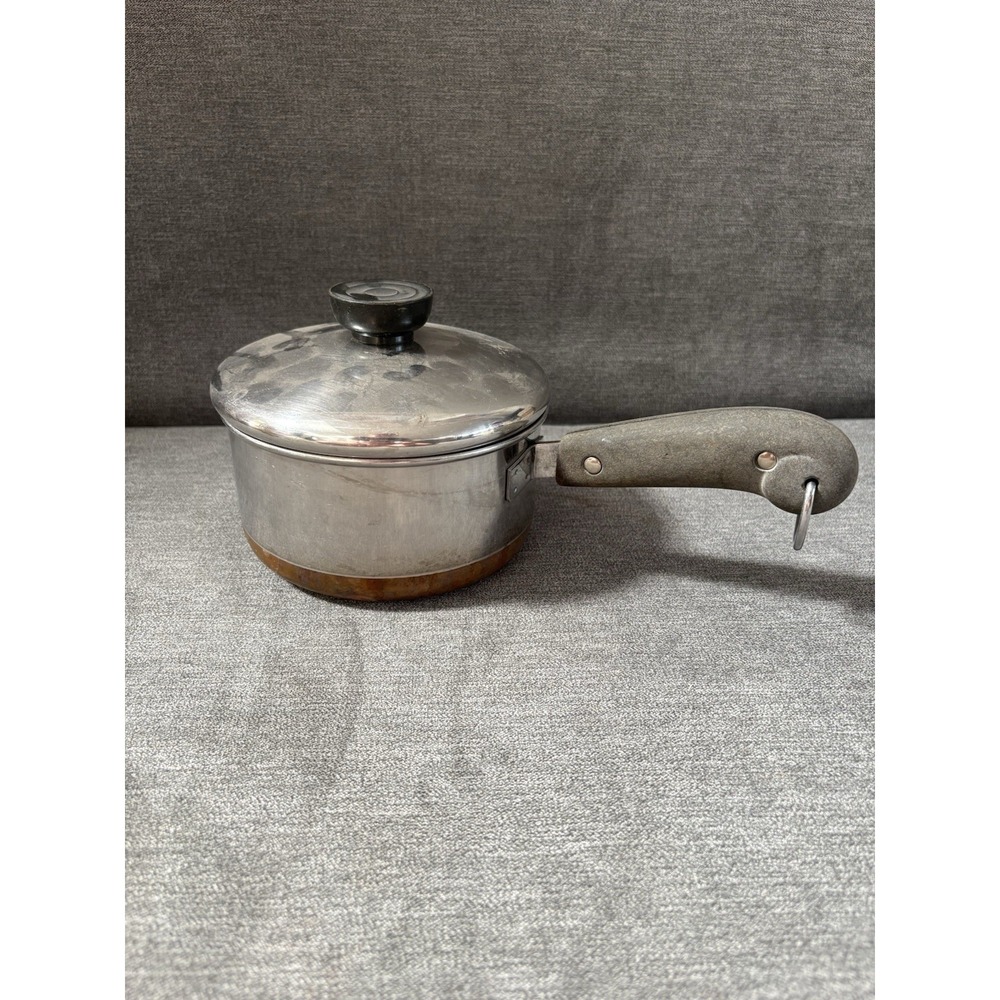 Revere Ware 1 Quart 4 Cups 1801 Copper Bottom Stainless Sauce Pan Pot W/ Lid
